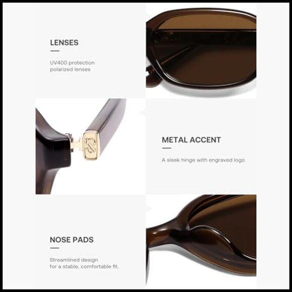 Retro Rectangle Polarized Sunglasses UV400 TAC Lenses Plastic Frame - Picture 4 of 7